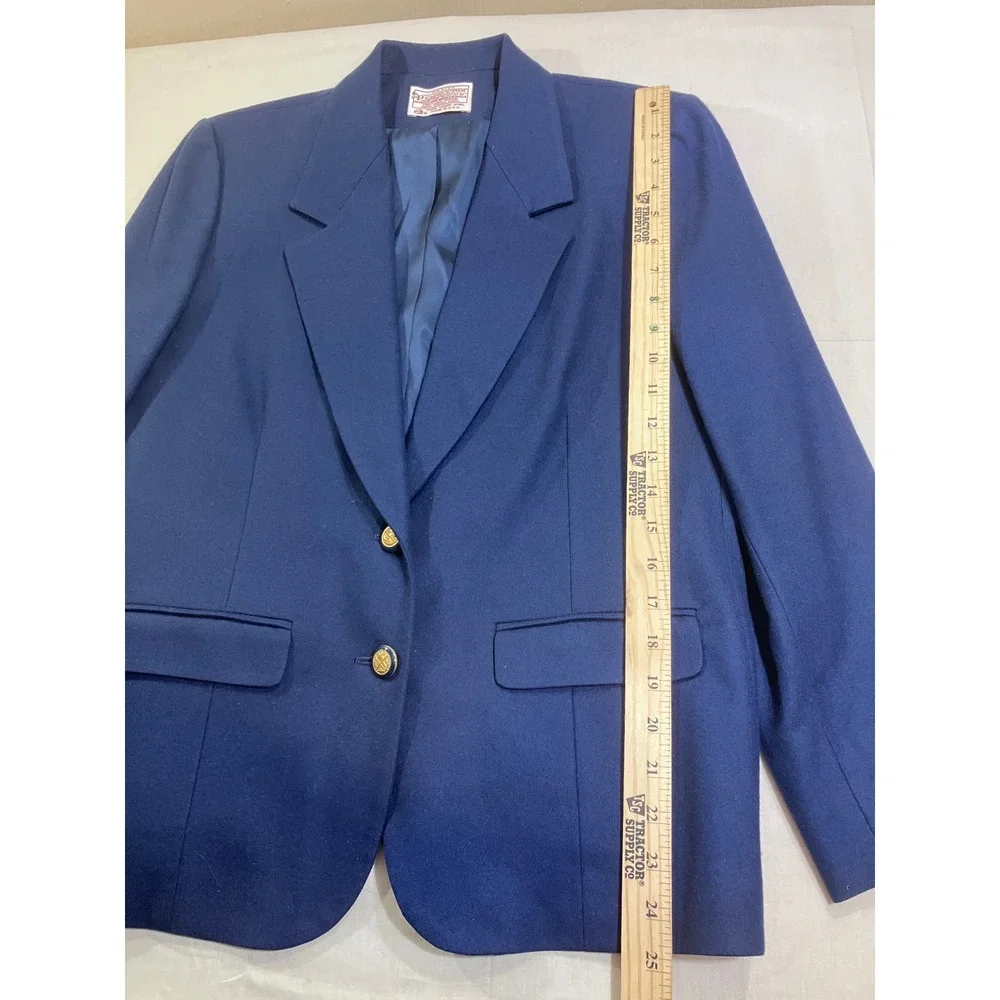 Vintage Pendleton Petite Navy‎ Blue Wool Skirt Suit Set Blazer Size 12 Made USA